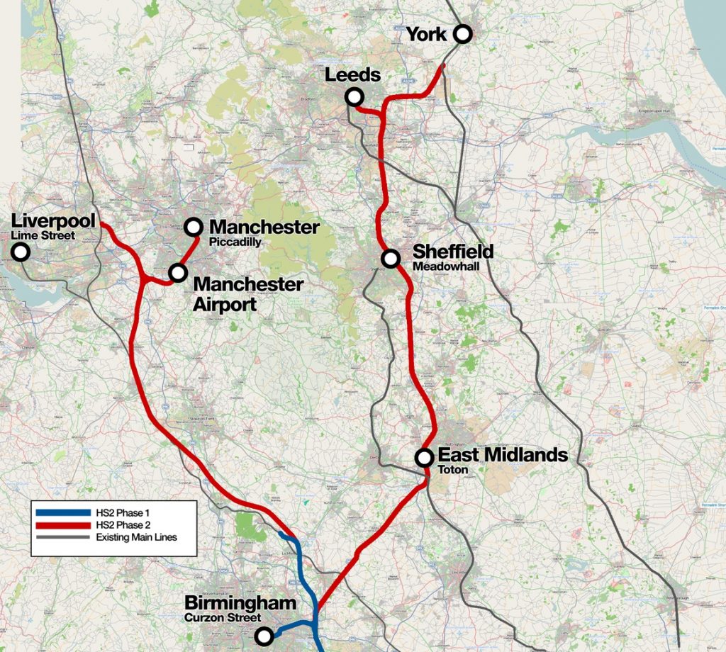 Phase 2 of HS2 High Speed 2 railway in the UK (opening 2026)