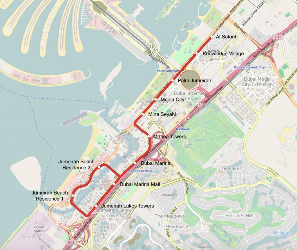 Dubai Tram Map Tranvia di Dubai