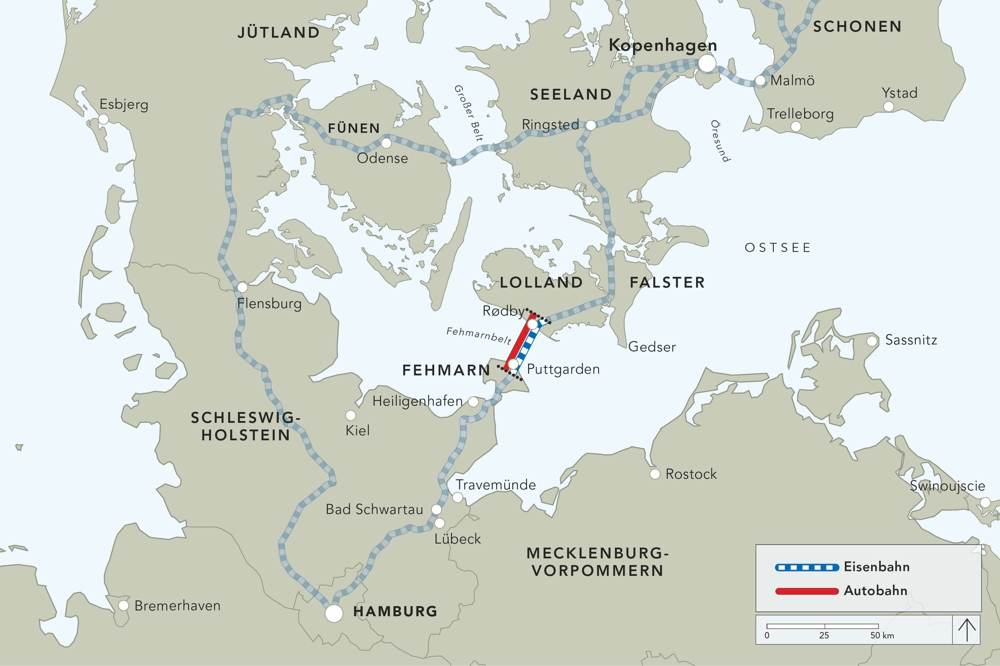 Map of Fehmarnbelt Immersed Tunnel linking Denmark and Germany