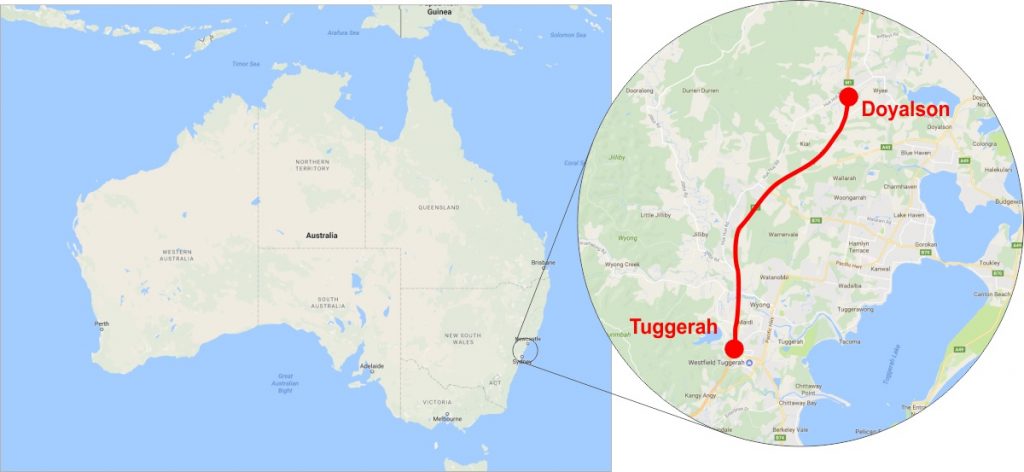 Map Australia Doyalson to Tuggarah
