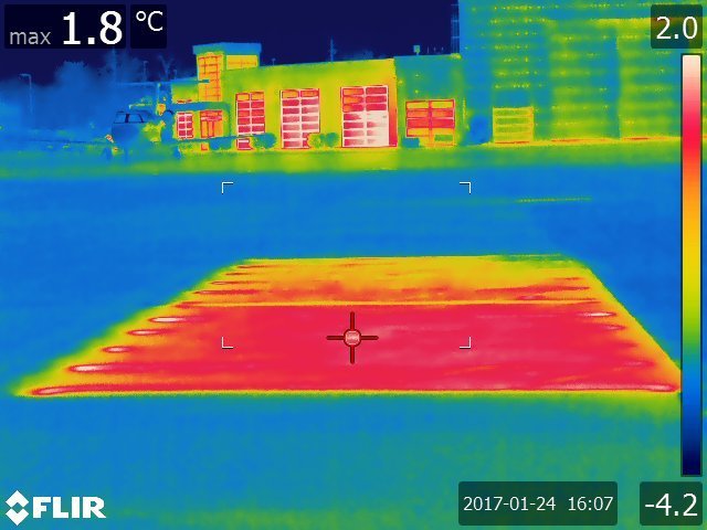 A thermal image of the heated airport pavements.