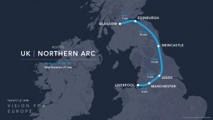 Hyperloop One route UK - Northern Arc
