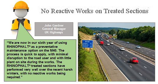 UK Highways has been using RHiNOPHALT for 6 years on the M40