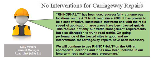 A69 Road Link includes RHiNOPHALT as long-term road maintenance.