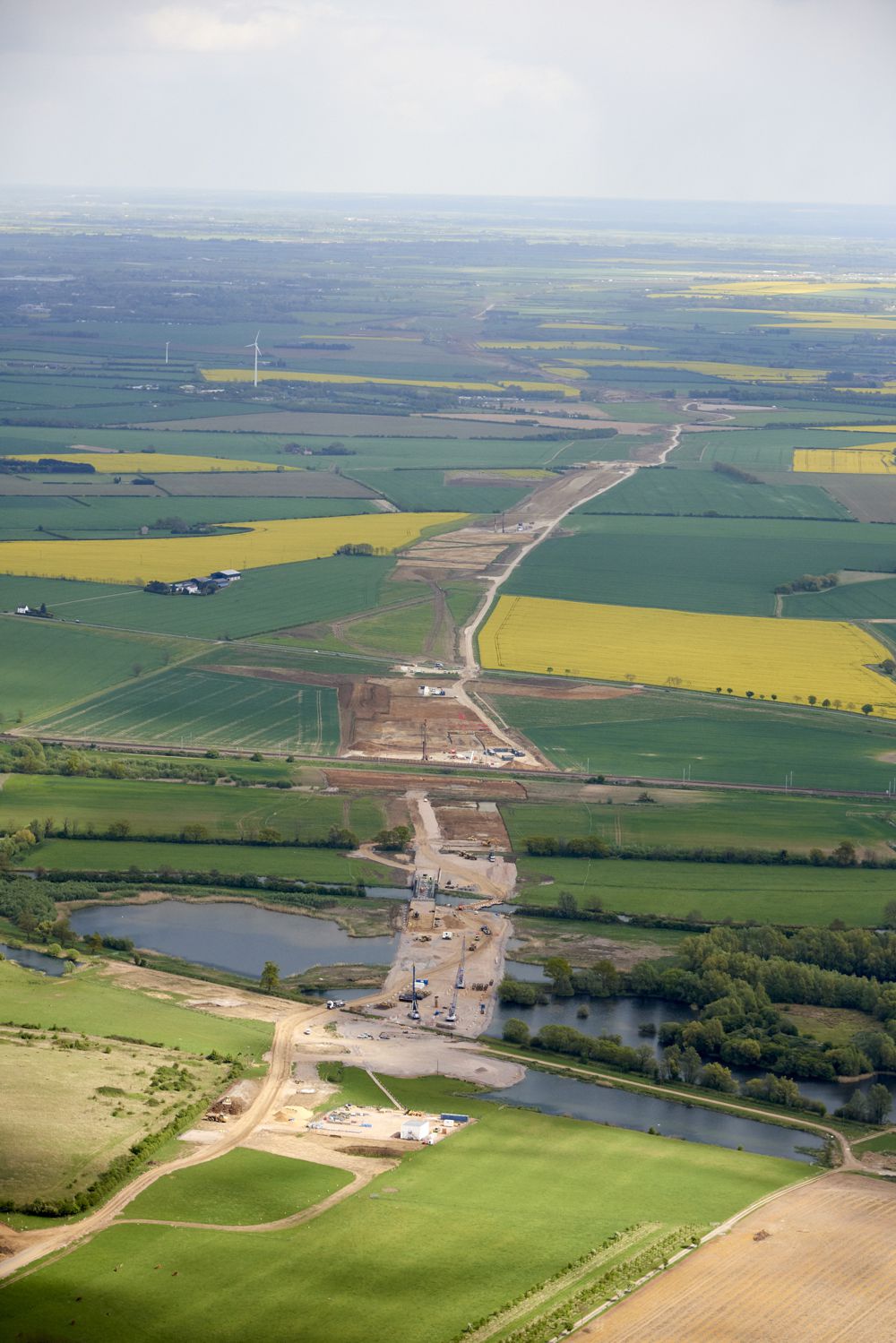 aerial view of the outline for the Huntingdon bypass looking east from Brampton