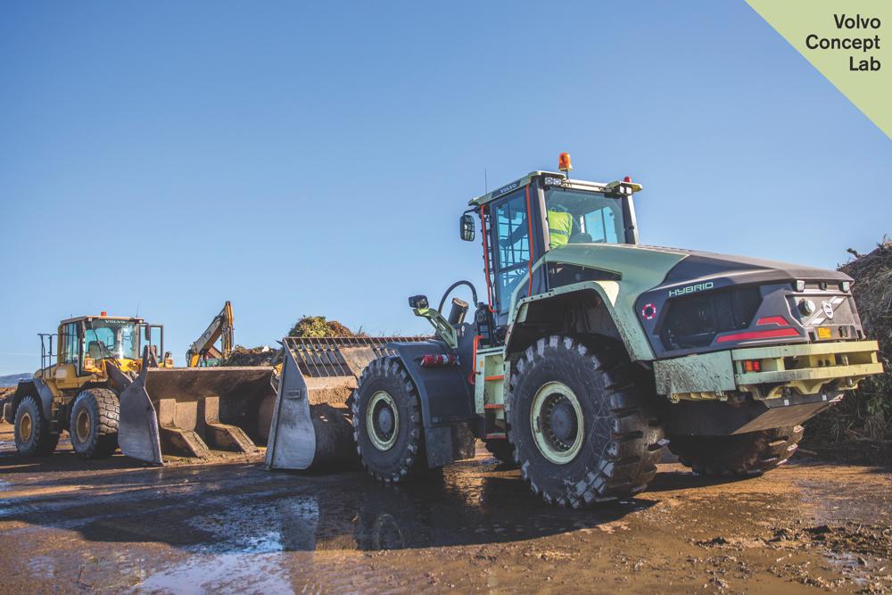 Volvo CE's LX1 prototype electric hybrid wheel loader at Redwood Landfill and Recycling Center