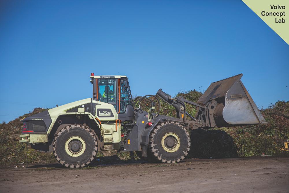 Volvo CE's LX1 prototype electric hybrid wheel loader at Redwood Landfill and Recycling Center