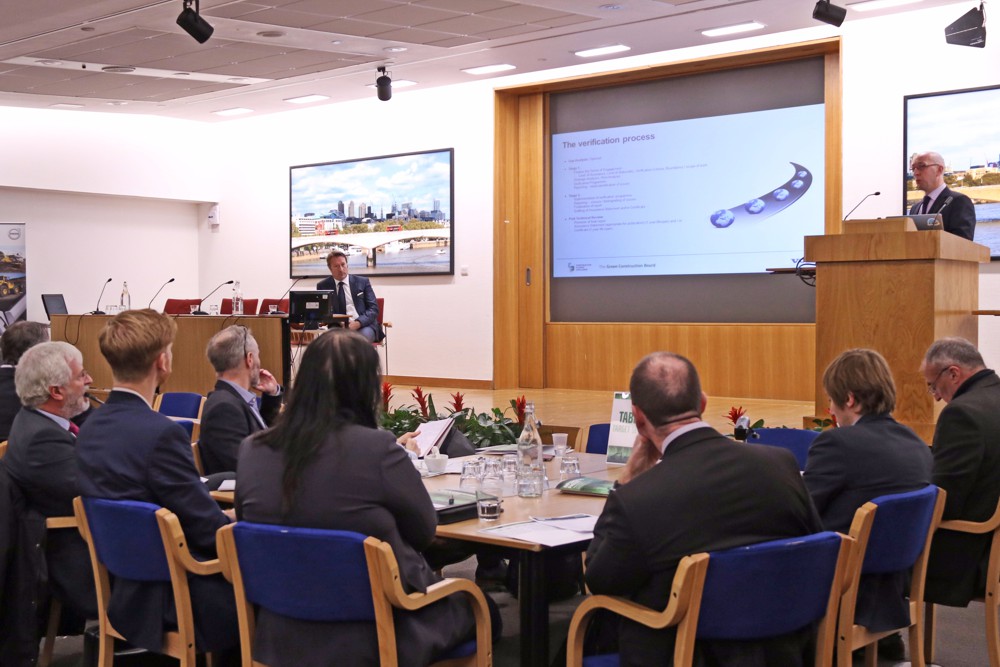 An audience of contractors, clients, academics and sustainability professionals gather at the London Construction Climate Challenge, hosted by Volvo Construction Equipment. 