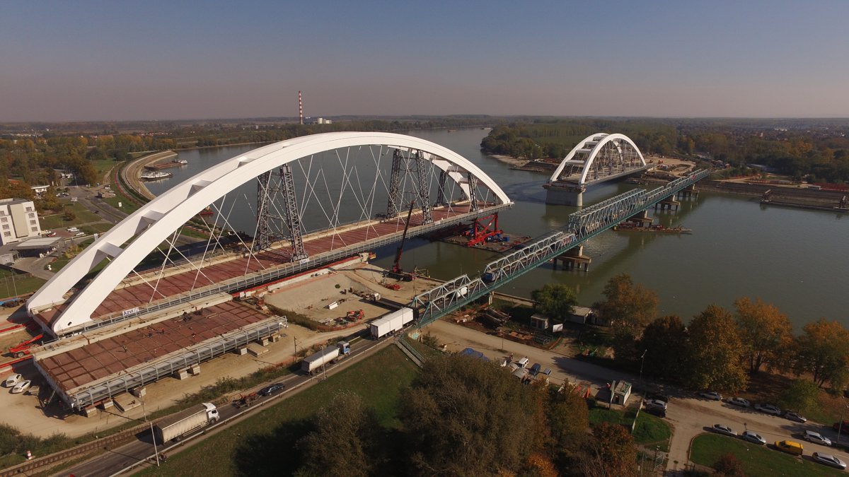 Launching the final arch of Zezelj Bridge in Novi Sad, Serbia.