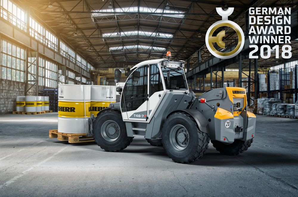 Liebherr-german-design-award-for-T46-7-telescopic-handler The T46-7 telescopic handler won over the expert judging panel with its optimal visibility and dynamic appearance.