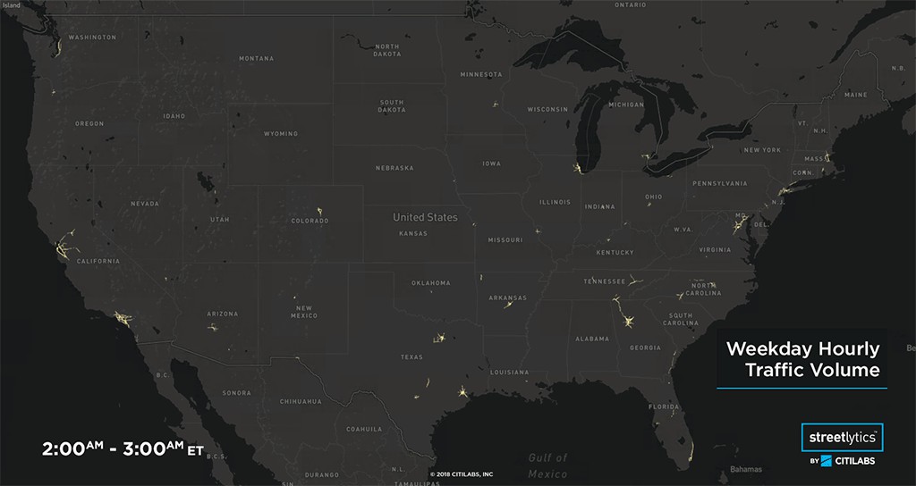 Streetlytics powers hourly traffic map of the USA
