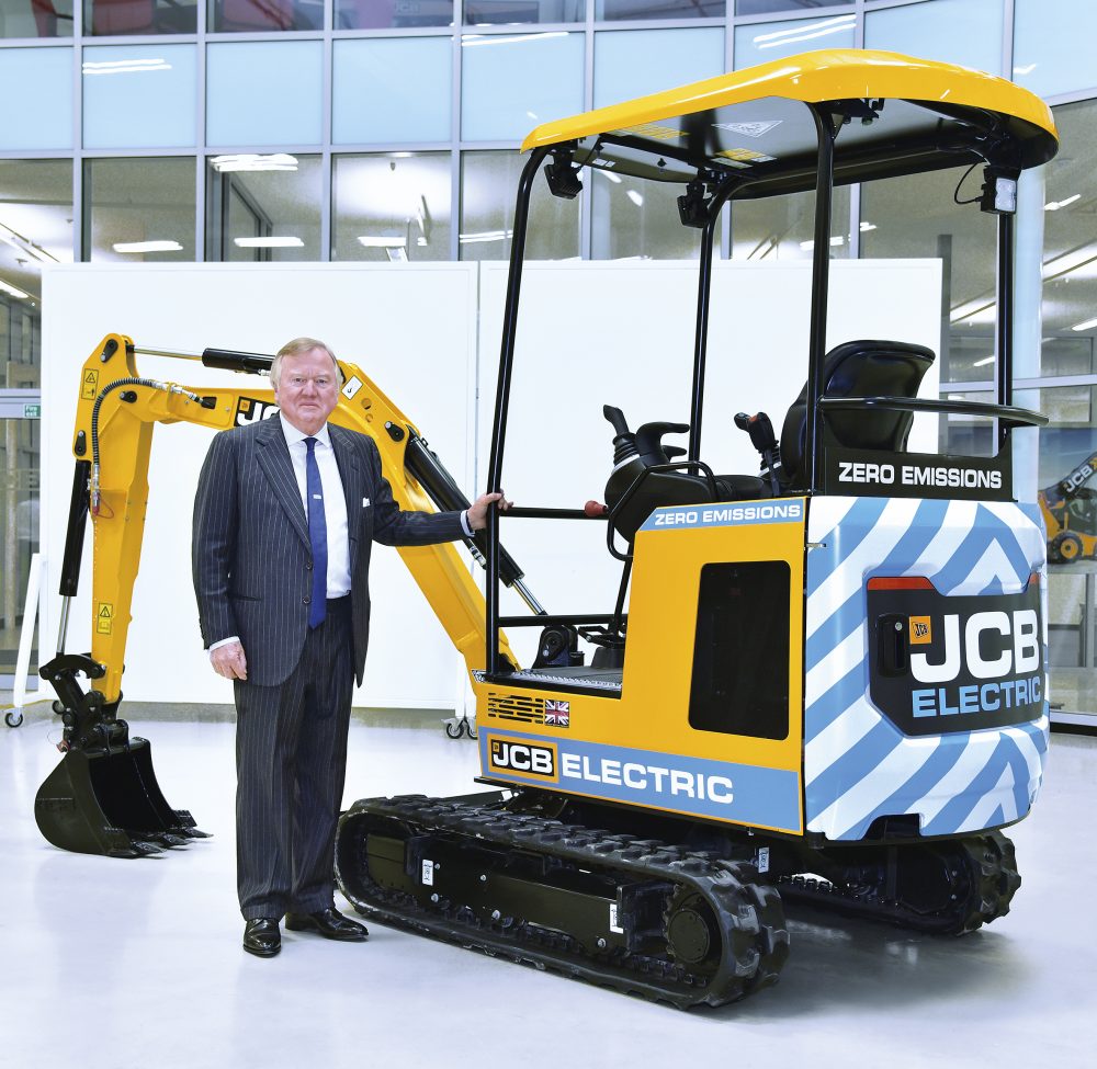 JCB Chairman Lord Bamford who has spearheaded the company's development of its first ever electric digger.