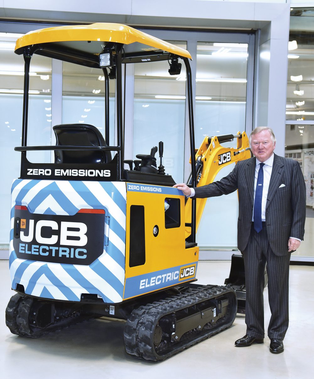 JCB Chairman Lord Bamford who has spearheaded the company's development of its first ever electric digger.