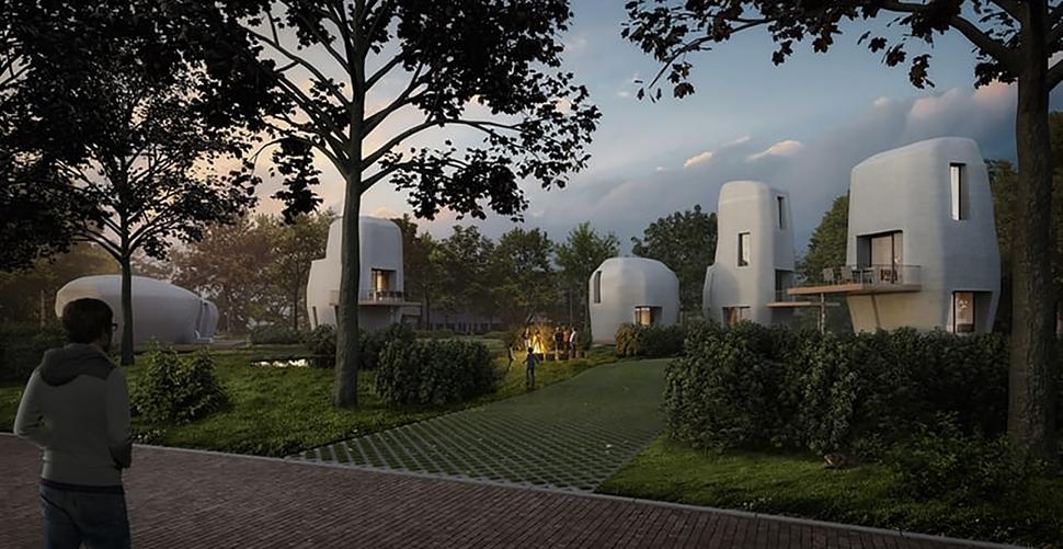 Envisioned 3D printed homes. Credit: Houben/Van Mierlo architects