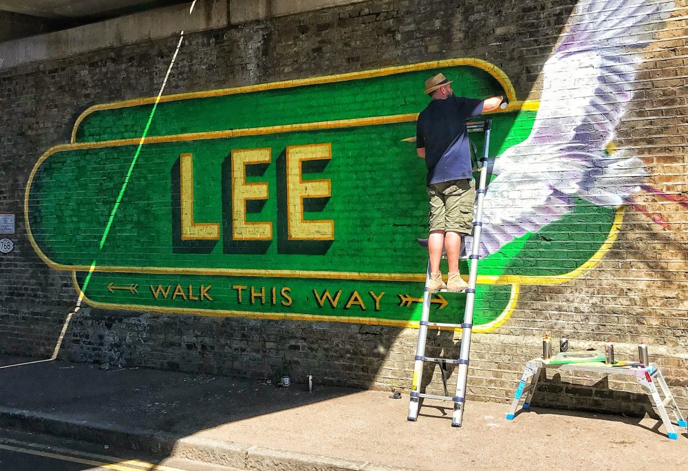 Lionel Stanhope at work on the Lee Mural