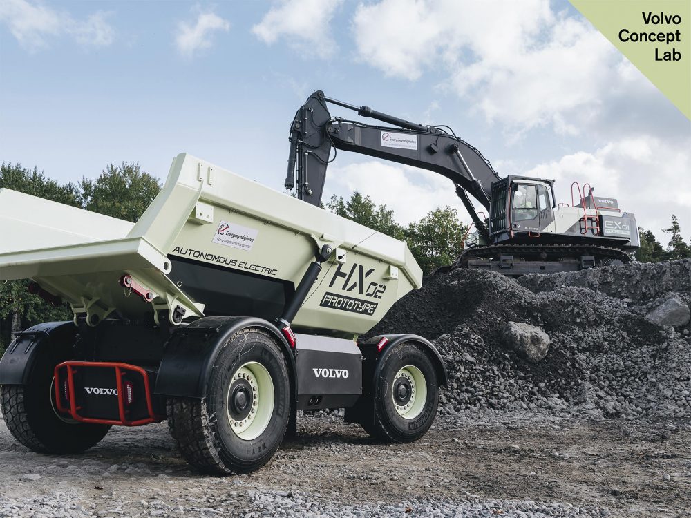 Volvo CE’s HX2 is an autonomous, battery-electric, load carrier that is being tested at a Skanska quarry in Sweden.