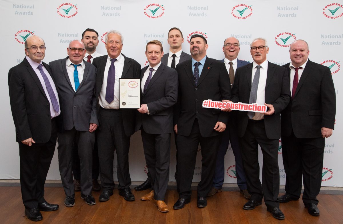 Eurovia Infrastructure receives the Gold Award at the Considerate Constructers Scheme 2018 National Company and Supplier Awards