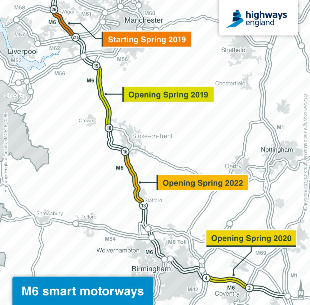 M6 smart motorways map