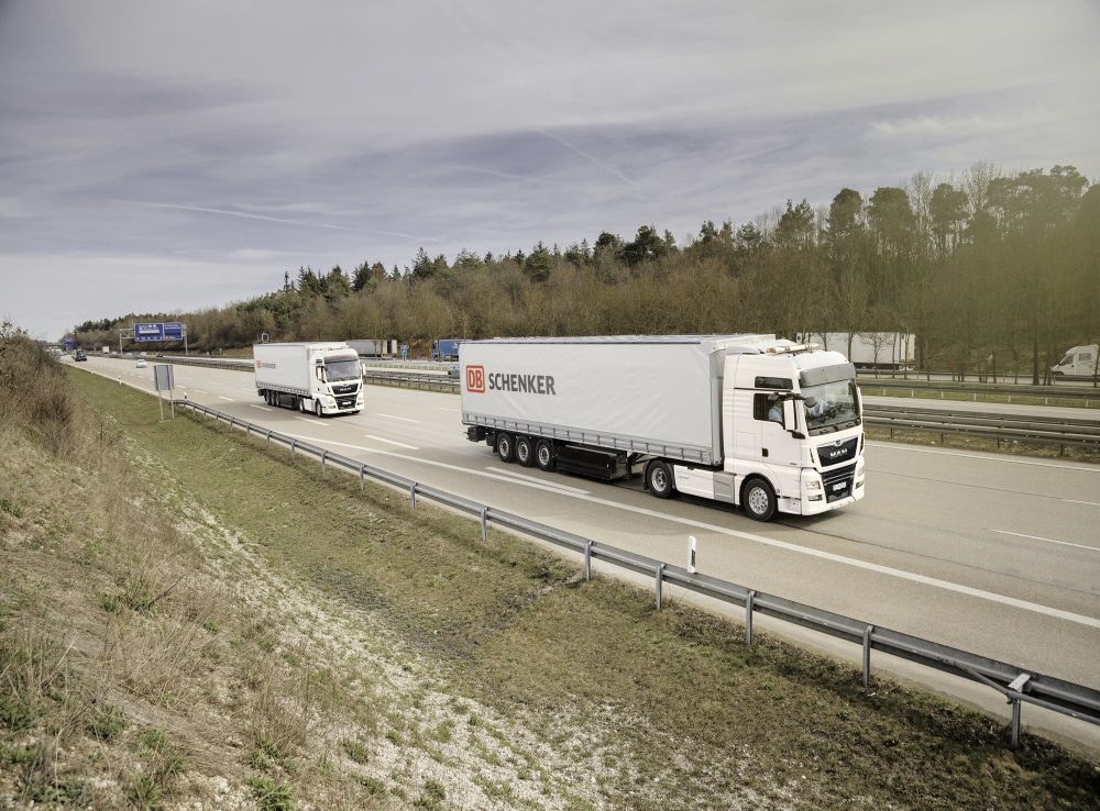 DB Schenker convoy of MAN trucks.