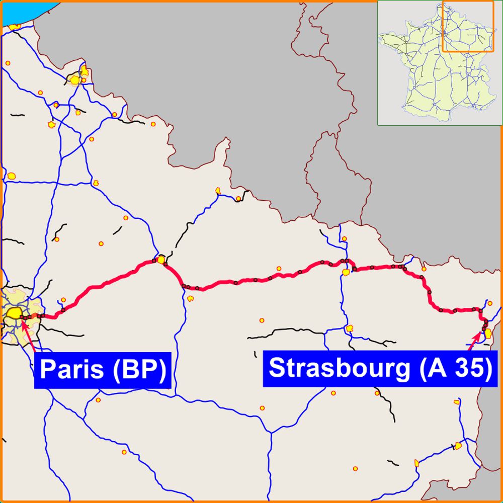 The A4 route from Paris to Strasbourg